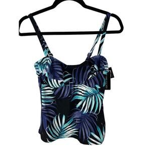 Island Escape Black Blue Tropical Floral Tankini Top 6